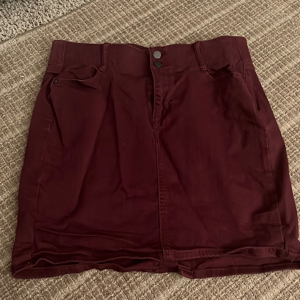 Burgundy, Like New Denim Skirt